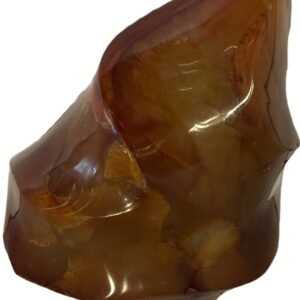Hand carved polished carnelian flame sculpture featuring twisting ridges with deep mahogany red burnt orange tones and smoky chalcedony patches isolated on a white background